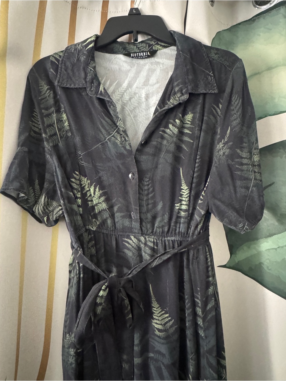 Disturbia Fern-Print Shirt Dress with Tie Waist - Picture 3 of 6